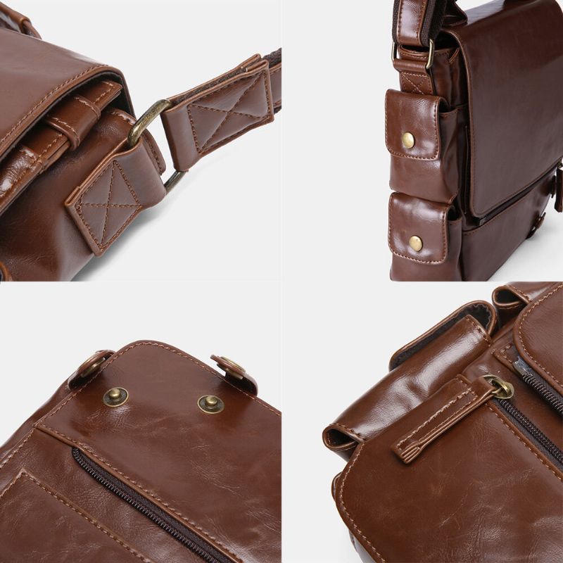 E Ekphero Herren Pu-leder Vintage Business Multifunktions Multi-kartenfächer Multi-taschen Umhängetasche Umhängetasche