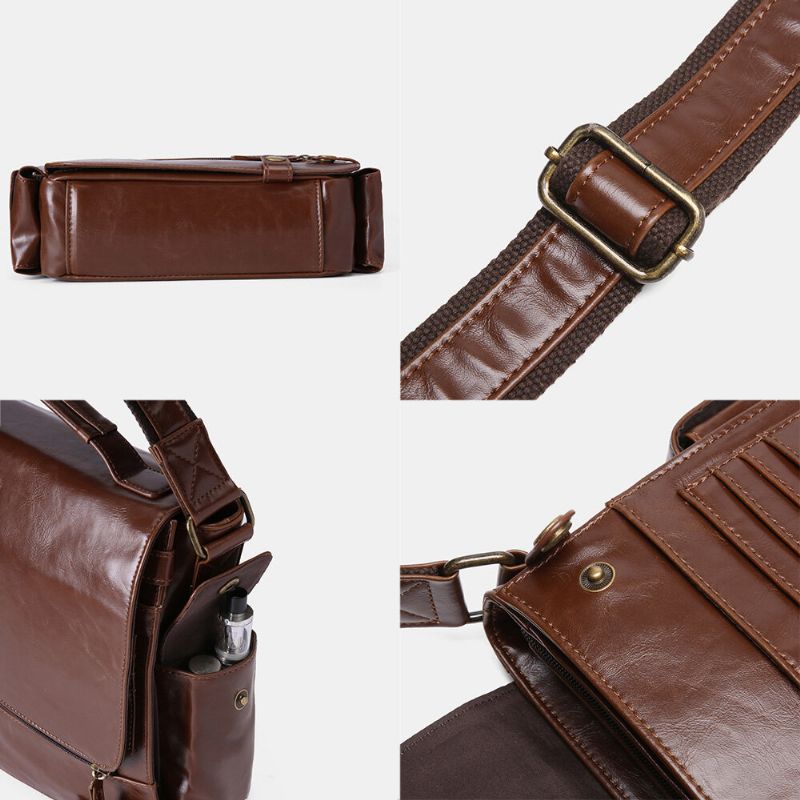 E Ekphero Herren Pu-leder Vintage Business Multifunktions Multi-kartenfächer Multi-taschen Umhängetasche Umhängetasche