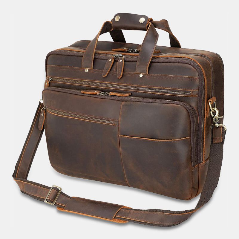 E Ekphero Männer Pu-leder Multifunktions-große Kapazität Vintage 14-zoll-laptoptasche Mehrschichtige Aktentasche Handtasche Umhängetasche