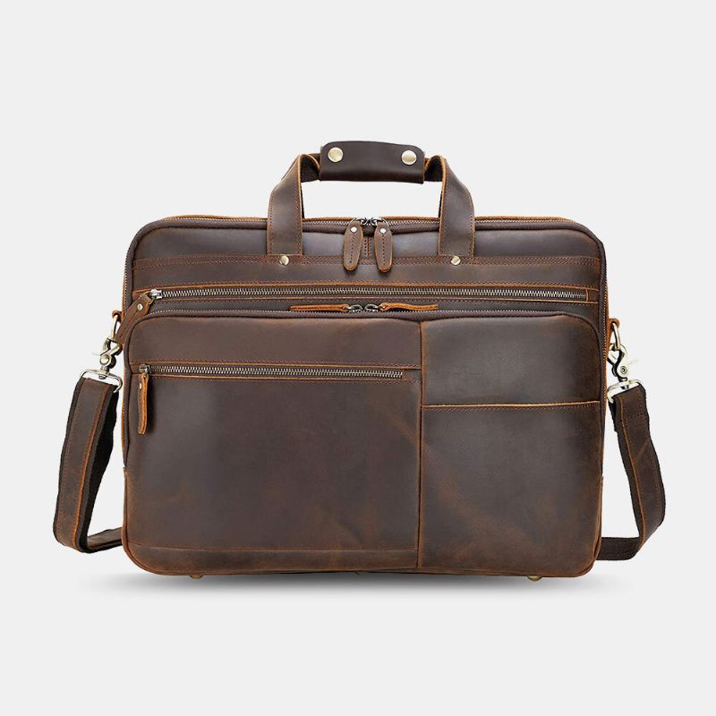 E Ekphero Männer Pu-leder Multifunktions-große Kapazität Vintage 14-zoll-laptoptasche Mehrschichtige Aktentasche Handtasche Umhängetasche