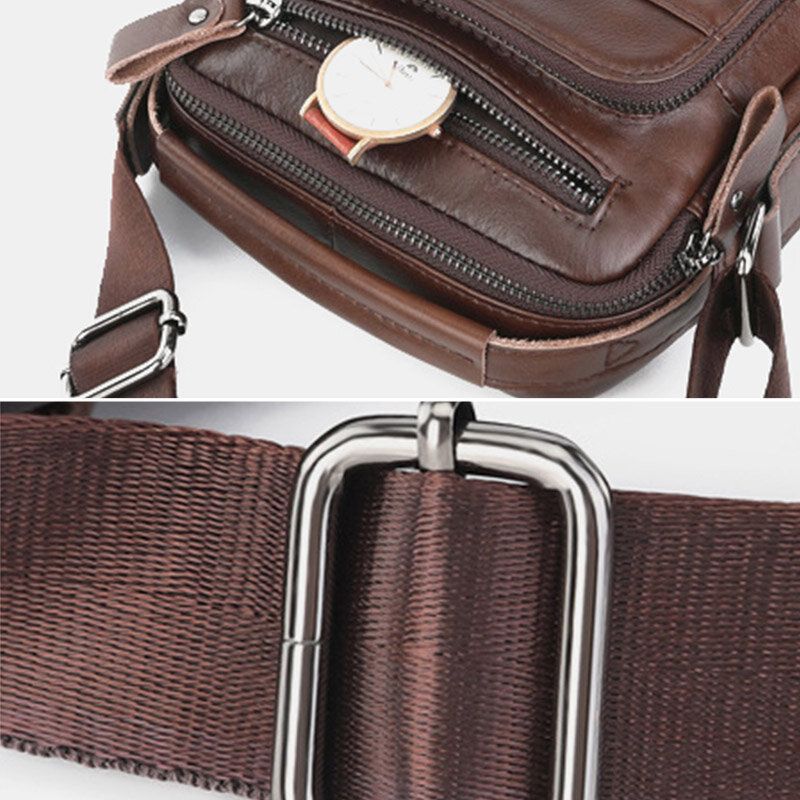 Ekphero Herren Geniune Leder Vintage Gepolsterter Tragegriff Schrägtasche Schultergurt Umhängetasche