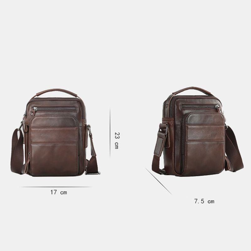 Ekphero Herren Geniune Leder Vintage Gepolsterter Tragegriff Schrägtasche Schultergurt Umhängetasche