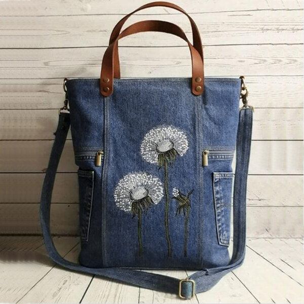 Frauen Blumendruck Canvas Handtasche Umhängetasche Handtasche