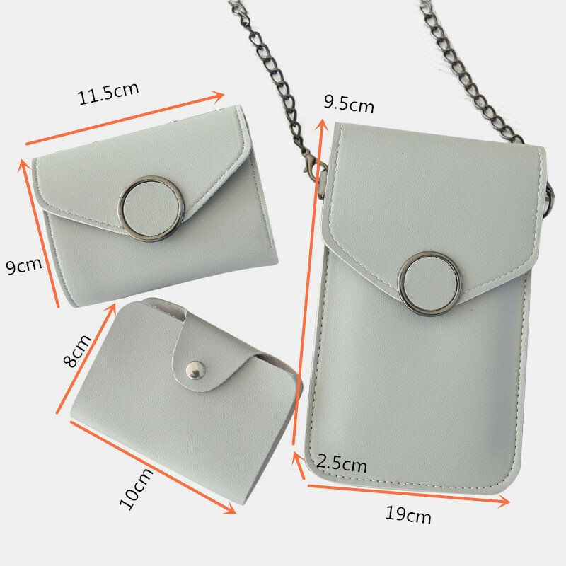 Frauen Casual 3pcs Touchscreen 6.3 Zoll Solid Chain Phone Umhängetasche