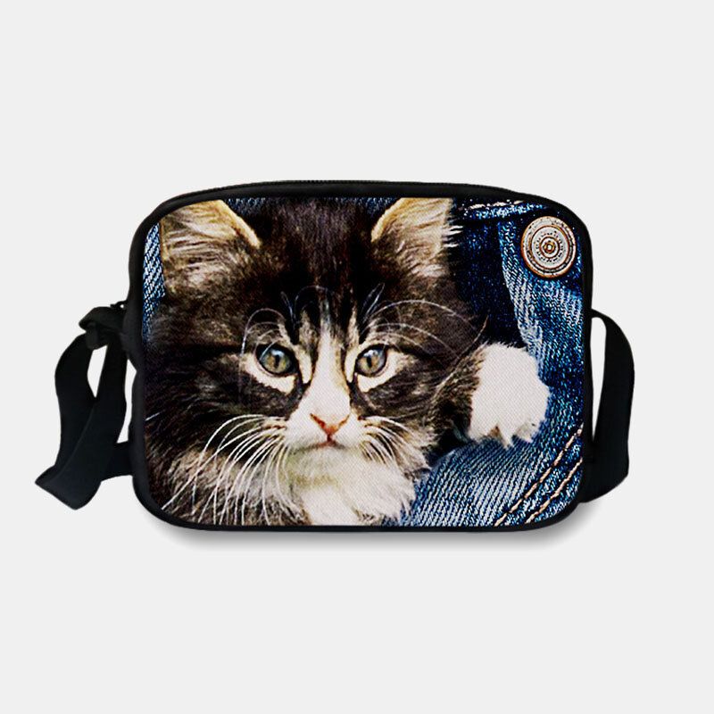 Frauen Denim 3d Dreidimensionale Tier Kreative Cartoon Netter Druck Katze Lässige Handytasche Gürteltasche Umhängetasche