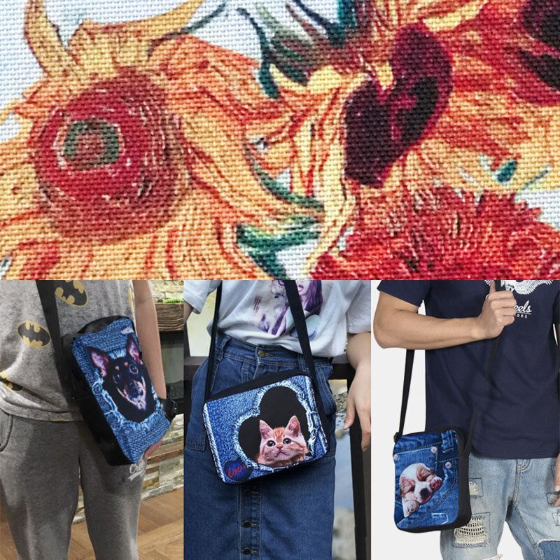 Frauen Denim 3d Dreidimensionale Tier Kreative Cartoon Netter Druck Katze Lässige Handytasche Gürteltasche Umhängetasche