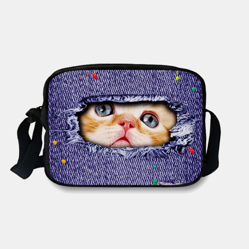 Frauen Denim 3d Dreidimensionale Tier Kreative Cartoon Netter Druck Katze Lässige Handytasche Gürteltasche Umhängetasche