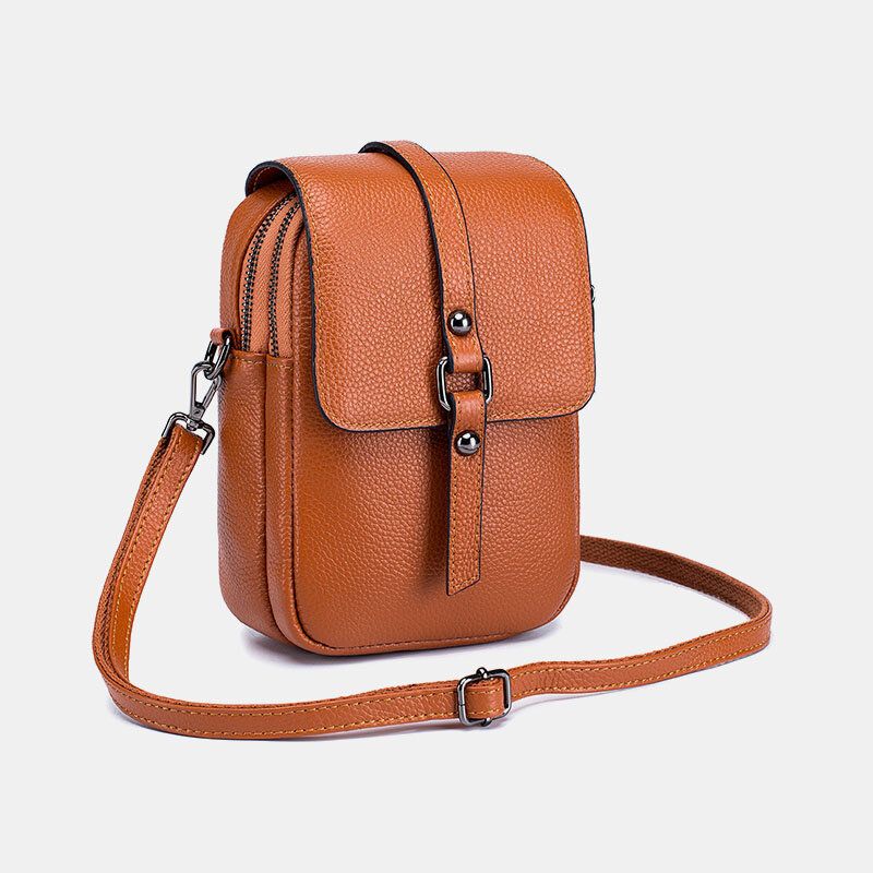 Frauen Echtes Leder Casual Retro Multi-layer Kopfhörer Loch 6.5 Zoll Handytasche Umhängetasche