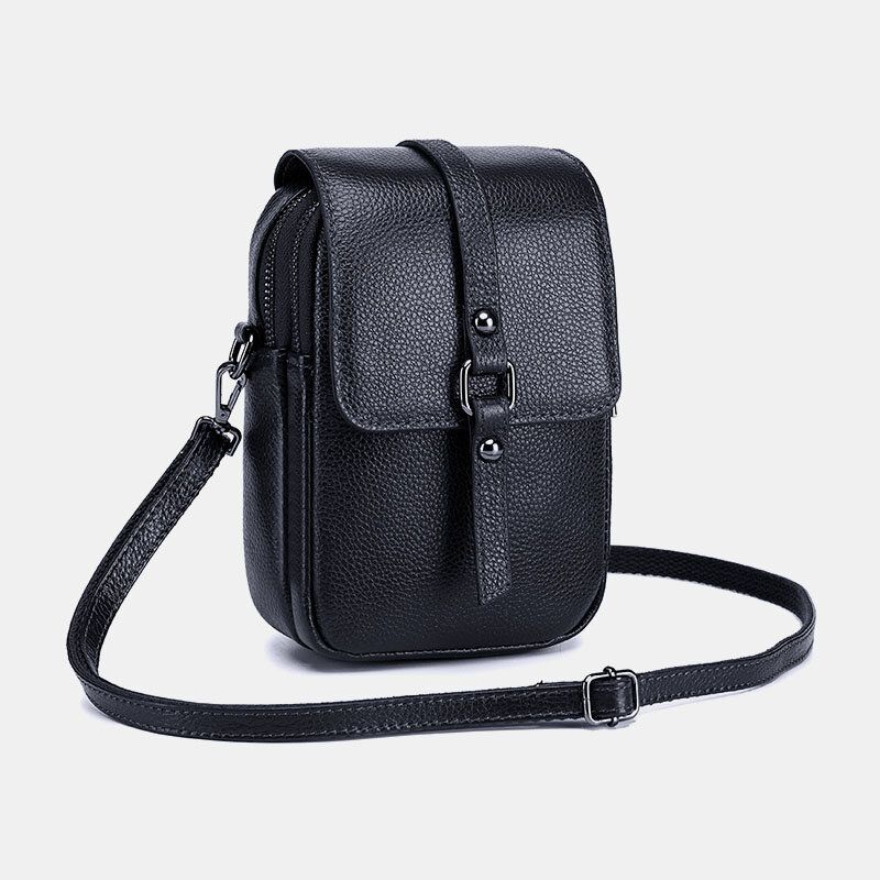 Frauen Echtes Leder Casual Retro Multi-layer Kopfhörer Loch 6.5 Zoll Handytasche Umhängetasche