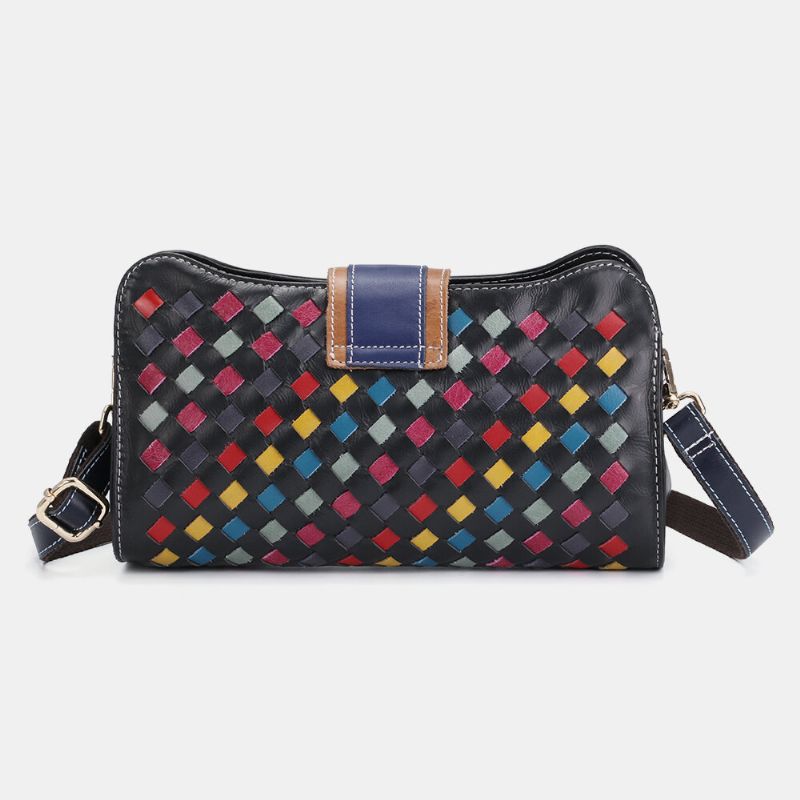 Frauen Echtes Leder Patchwork Handytasche Umhängetasche Umhängetasche