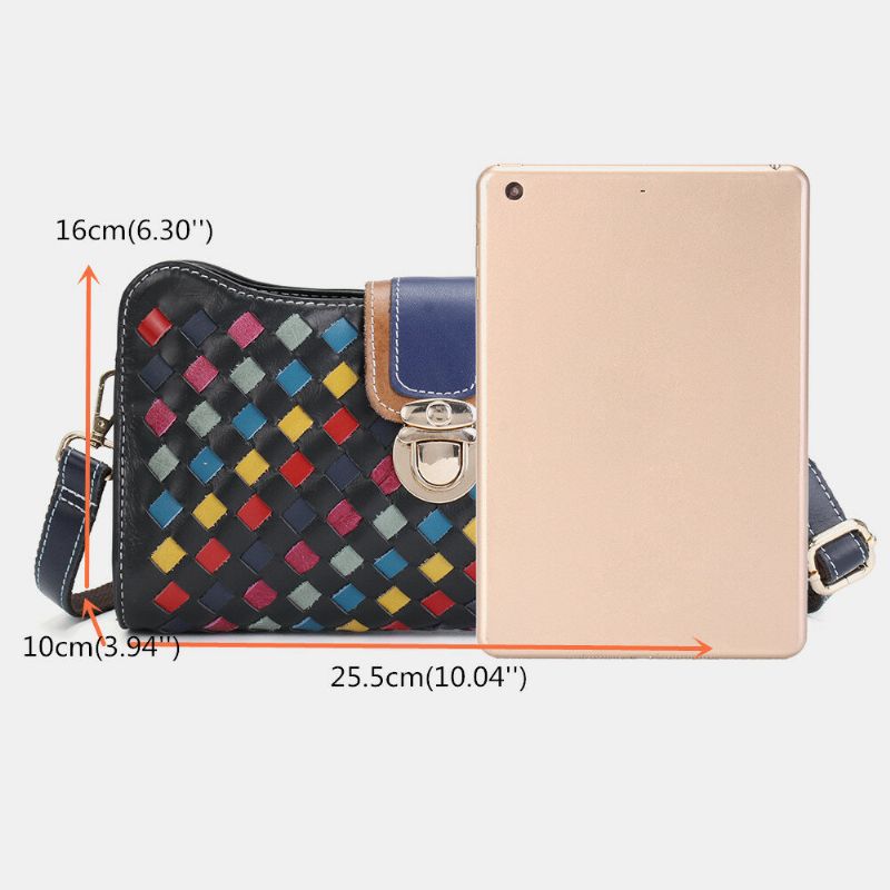 Frauen Echtes Leder Patchwork Handytasche Umhängetasche Umhängetasche