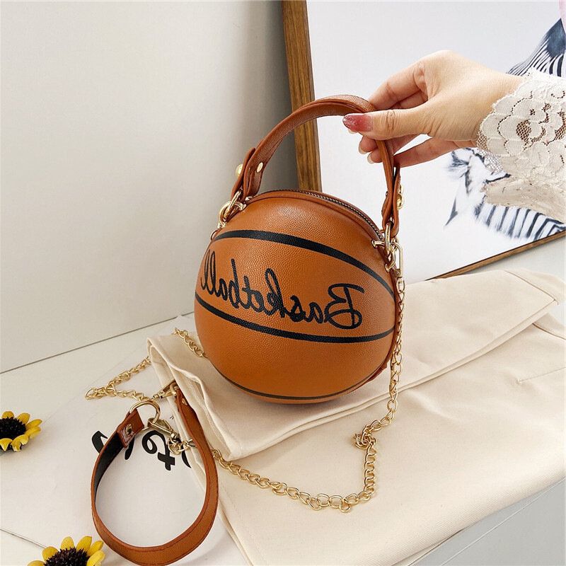 Frauen Einzigartiges Design Basketball Fußball Look Mini Runde Tasche Hangbag Mode Verstellbare Umhängetasche Umhängetasche