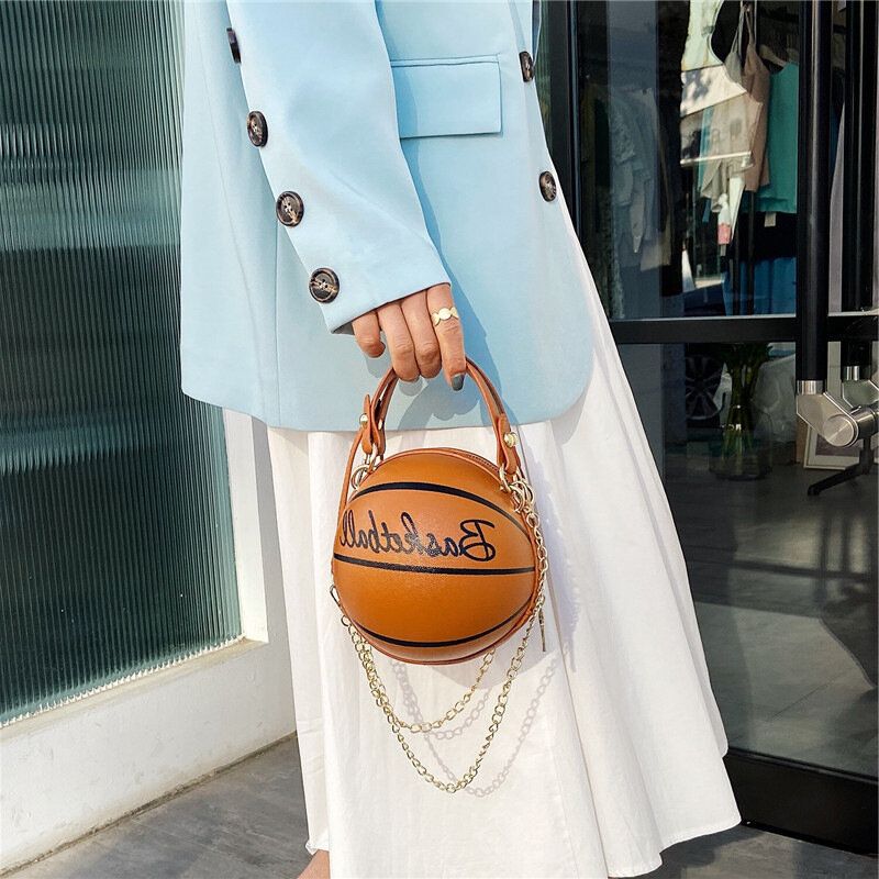 Frauen Einzigartiges Design Basketball Fußball Look Mini Runde Tasche Hangbag Mode Verstellbare Umhängetasche Umhängetasche