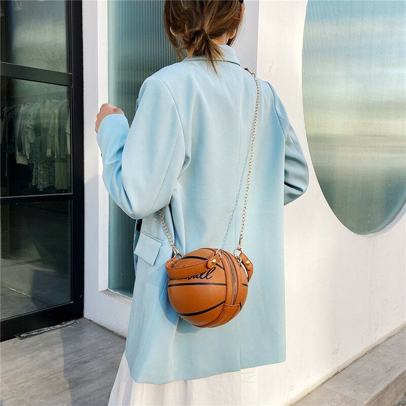 Frauen Einzigartiges Design Basketball Fußball Look Mini Runde Tasche Hangbag Mode Verstellbare Umhängetasche Umhängetasche