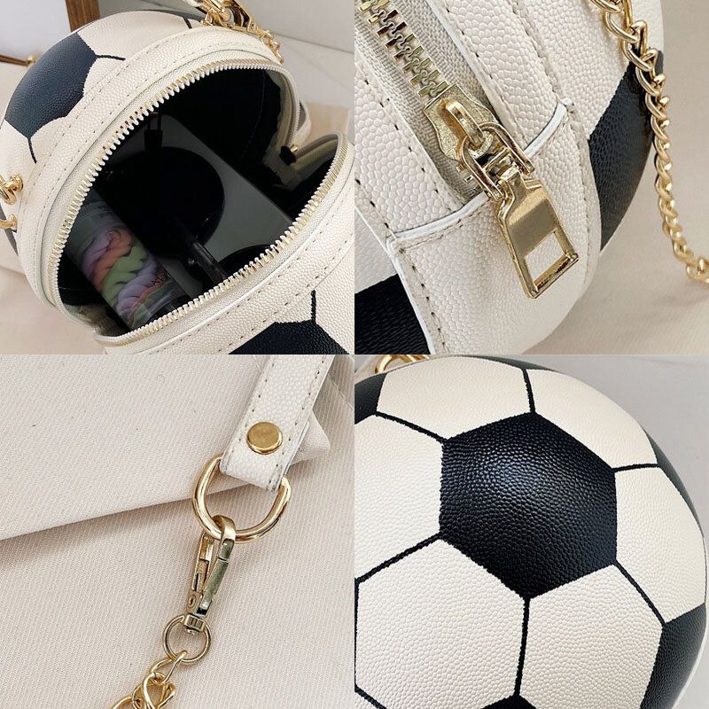 Frauen Einzigartiges Design Basketball Fußball Look Mini Runde Tasche Hangbag Mode Verstellbare Umhängetasche Umhängetasche