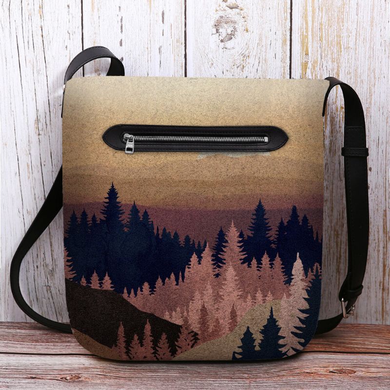 Frauen Filz Damen Mountain Treetop Print Muster Multi-carry Personality Umhängetasche Umhängetasche