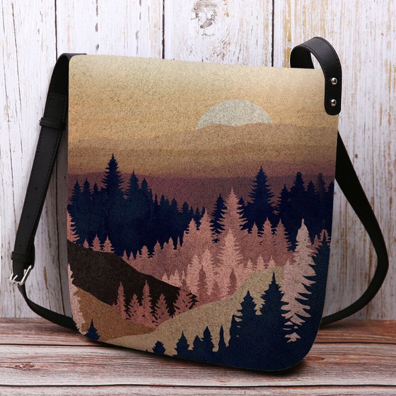 Frauen Filz Damen Mountain Treetop Print Muster Multi-carry Personality Umhängetasche Umhängetasche