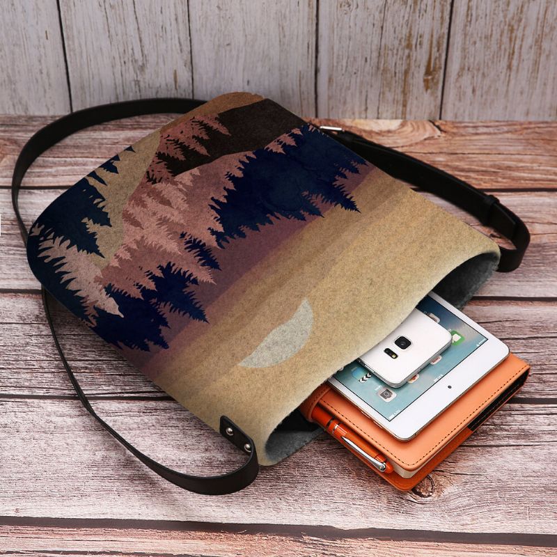 Frauen Filz Damen Mountain Treetop Print Muster Multi-carry Personality Umhängetasche Umhängetasche