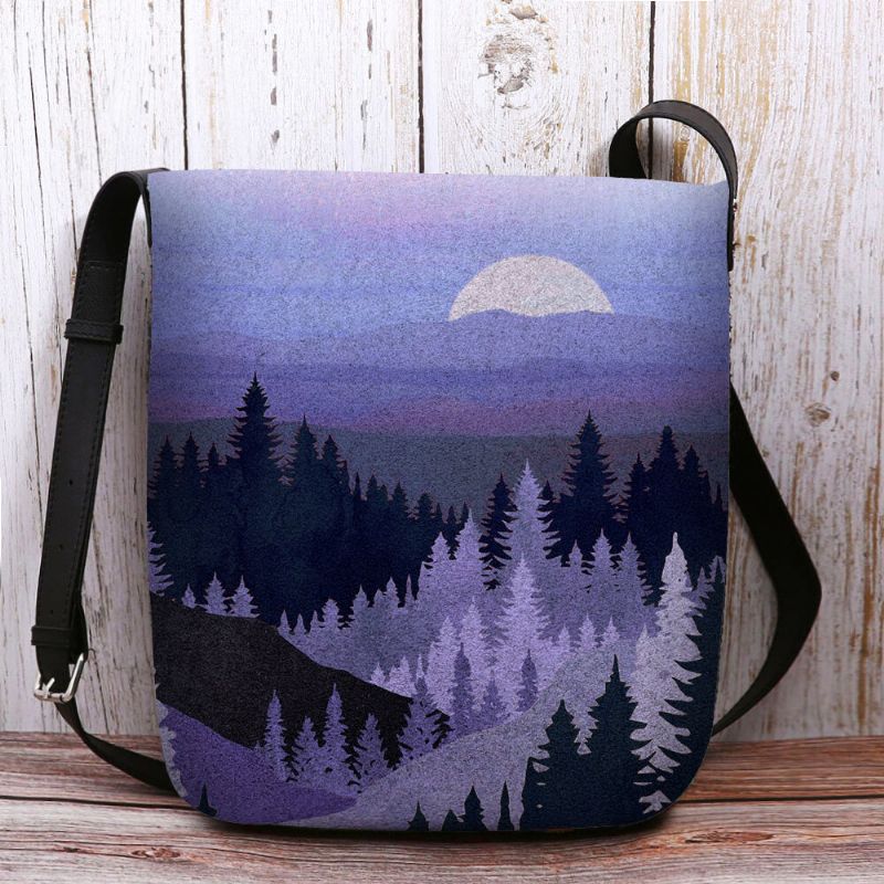 Frauen Filz Damen Mountain Treetop Print Muster Multi-carry Personality Umhängetasche Umhängetasche