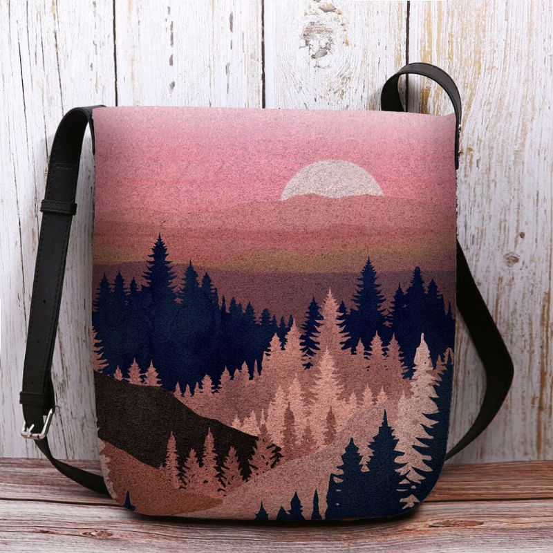 Frauen Filz Damen Mountain Treetop Print Muster Multi-carry Personality Umhängetasche Umhängetasche