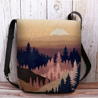 Frauen Filz Damen Mountain Treetop Print Muster Multi-carry Personality Umhängetasche Umhängetasche