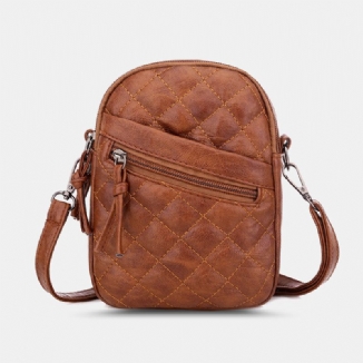 Frauen Pu-leder Argyle Muster Kopfhörer Loch Casual 6.3 Zoll Handytasche Crossbody Taschen Umhängetasche