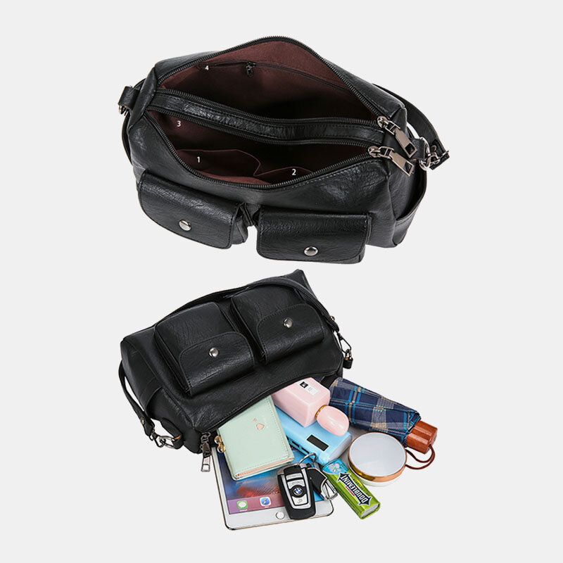 Frauen Pu-leder Große Kapazität Multi-pocket Retro 6.3 Zoll Handytasche Umhängetaschen Umhängetasche