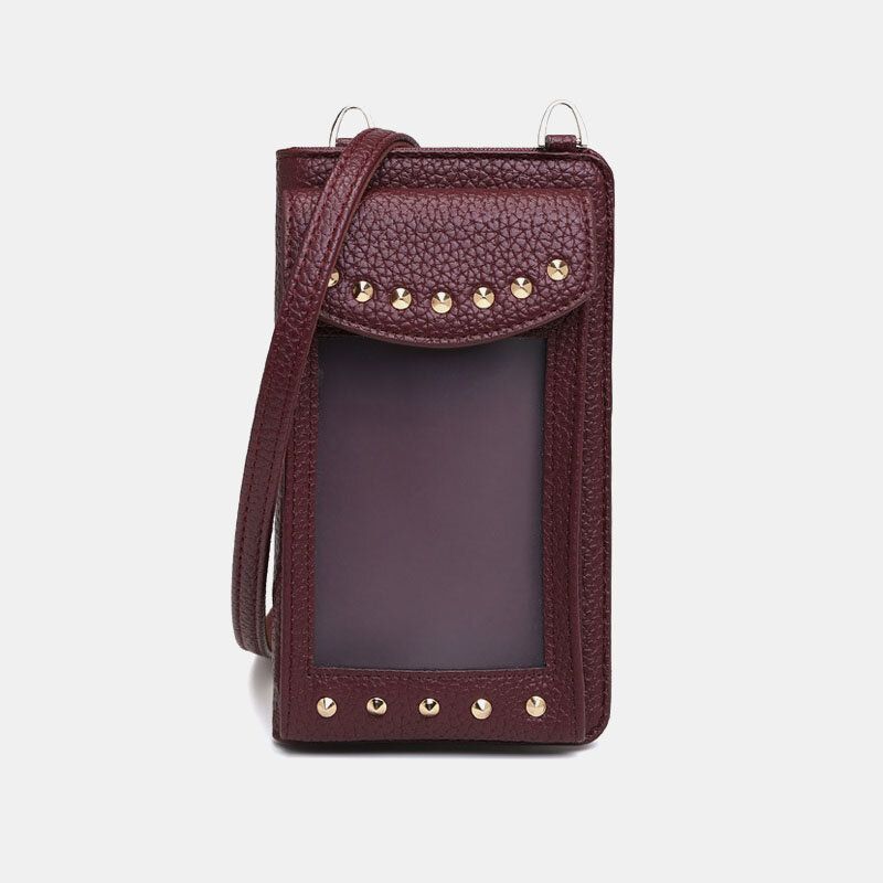 Frauen Touchscreen 6.3 Zoll Handyhalter 10 Kartenfächer Rivet Crossbody Bag Wallet