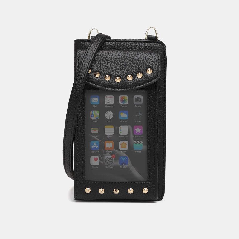 Frauen Touchscreen 6.3 Zoll Handyhalter 10 Kartenfächer Rivet Crossbody Bag Wallet