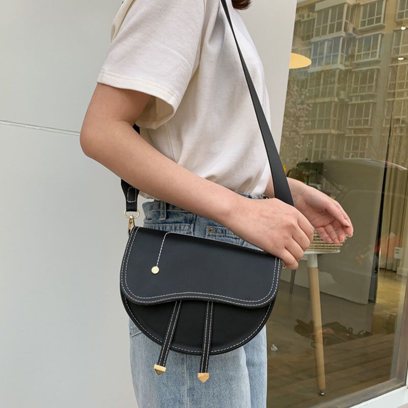 Frauen Unregelmäßige Form Solid Casualc Saddle Bag Umhängetasche