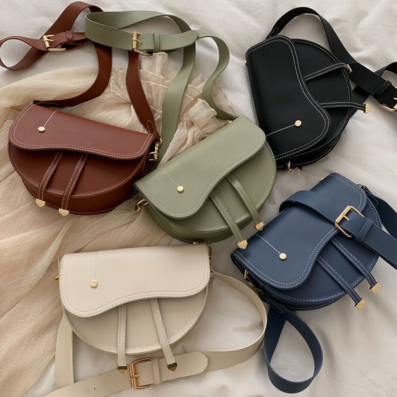 Frauen Unregelmäßige Form Solid Casualc Saddle Bag Umhängetasche