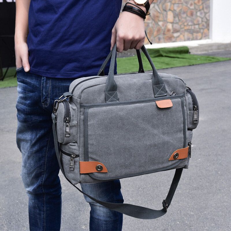 Herren Canvas Große Kapazität Multi-pocket Casual 13.3 Zoll Laptoptasche Umhängetaschen Umhängetasche Aktentasche