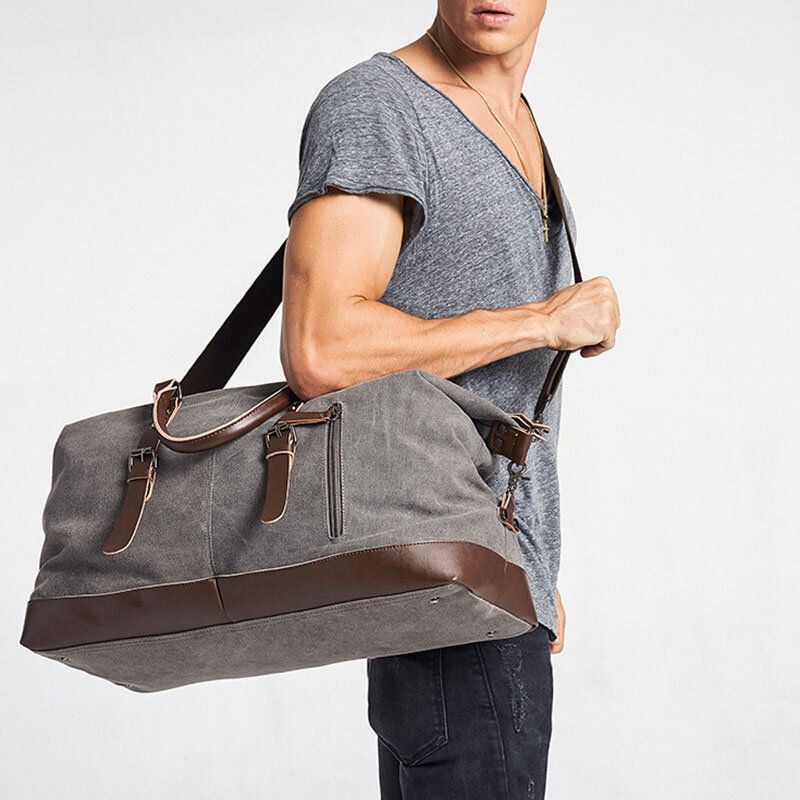 Herren Canvas Pu-leder Große Kapazität Multi-pocket-handtasche Umhängetasche Reisetasche Duffle Bag Umhängetasche