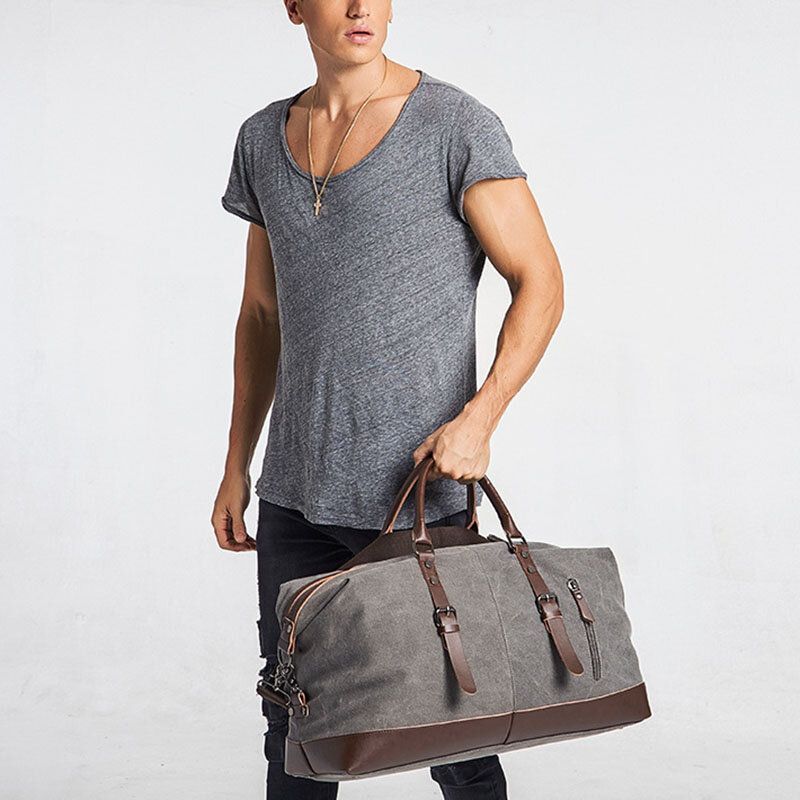 Herren Canvas Pu-leder Große Kapazität Multi-pocket-handtasche Umhängetasche Reisetasche Duffle Bag Umhängetasche