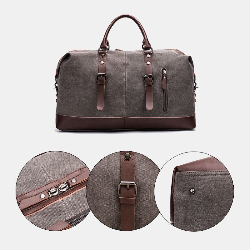 Herren Canvas Pu-leder Große Kapazität Multi-pocket-handtasche Umhängetasche Reisetasche Duffle Bag Umhängetasche