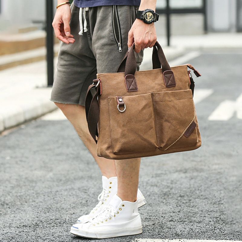 Herren Canvas Vintage Casual Große Kapazität Crossbody Bag Multi-pocket Zipper Handtasche Umhängetasche