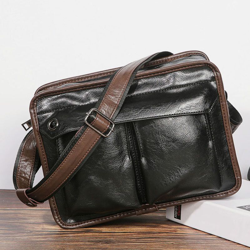 Herren Double Layer Multi-pocket Umhängetaschen Mode Lässig Kopfhörer Loch Design 14 Zoll Laptoptasche Umhängetasche