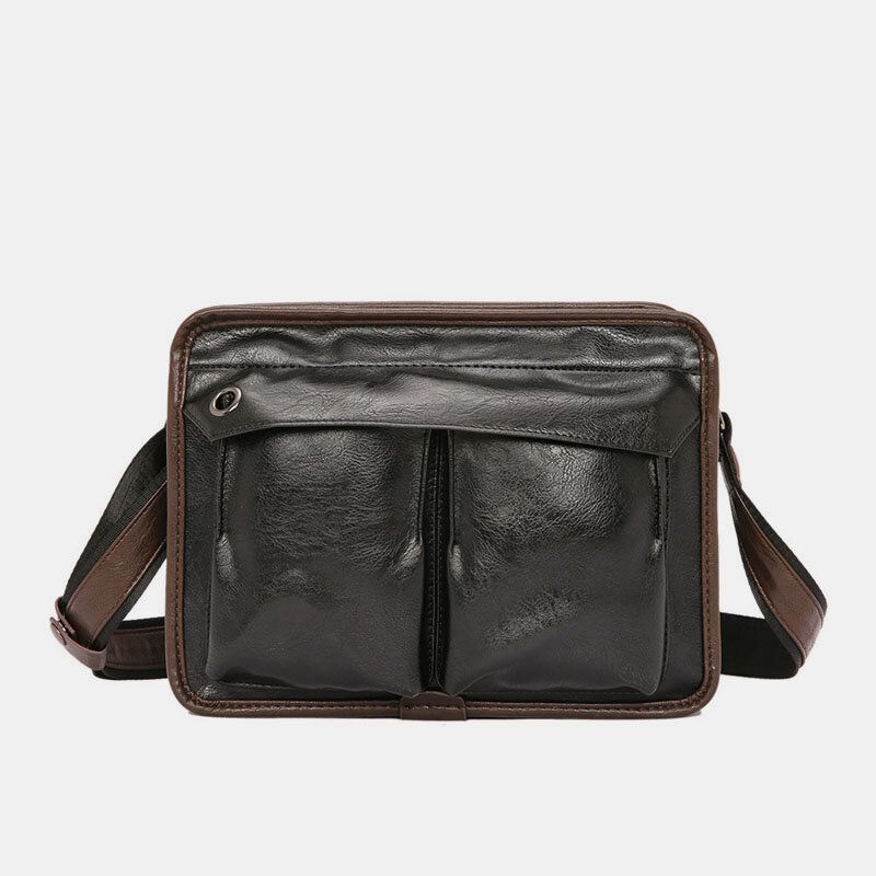 Herren Double Layer Multi-pocket Umhängetaschen Mode Lässig Kopfhörer Loch Design 14 Zoll Laptoptasche Umhängetasche