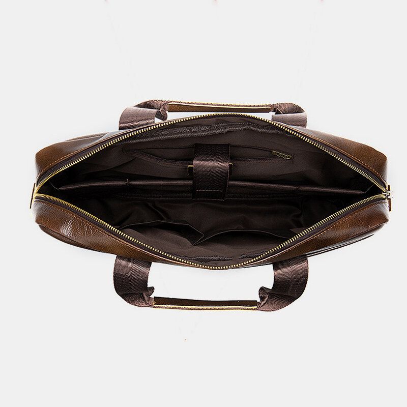 Herren Echtes Leder Multi-pocket 14 Zoll Laptoptasche Aktentasche Business Handtasche Umhängetasche