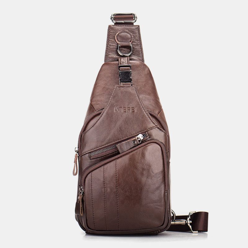 Herren Echtes Leder Multi-pocket Große Kapazität Vintage First Layer Rindsleder Umhängetaschen Umhängetasche Brusttasche