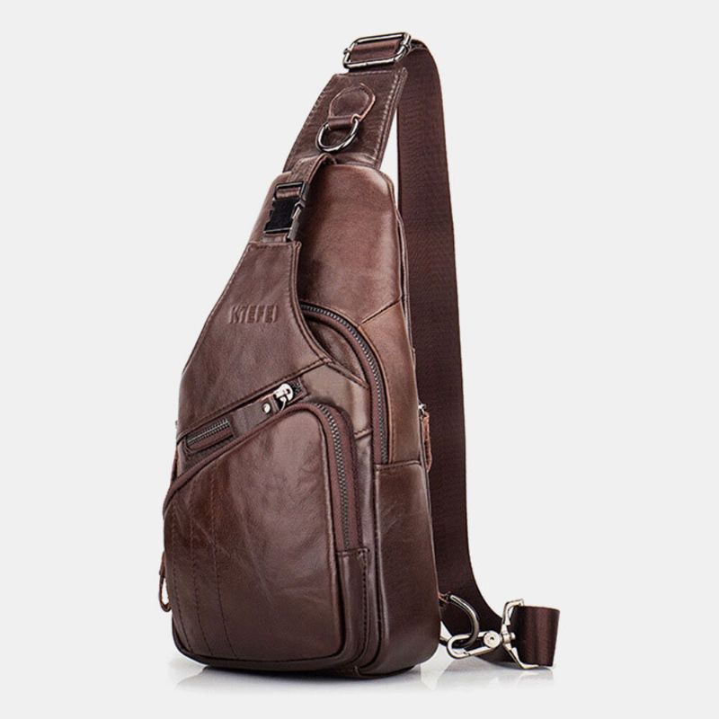 Herren Echtes Leder Multi-pocket Große Kapazität Vintage First Layer Rindsleder Umhängetaschen Umhängetasche Brusttasche