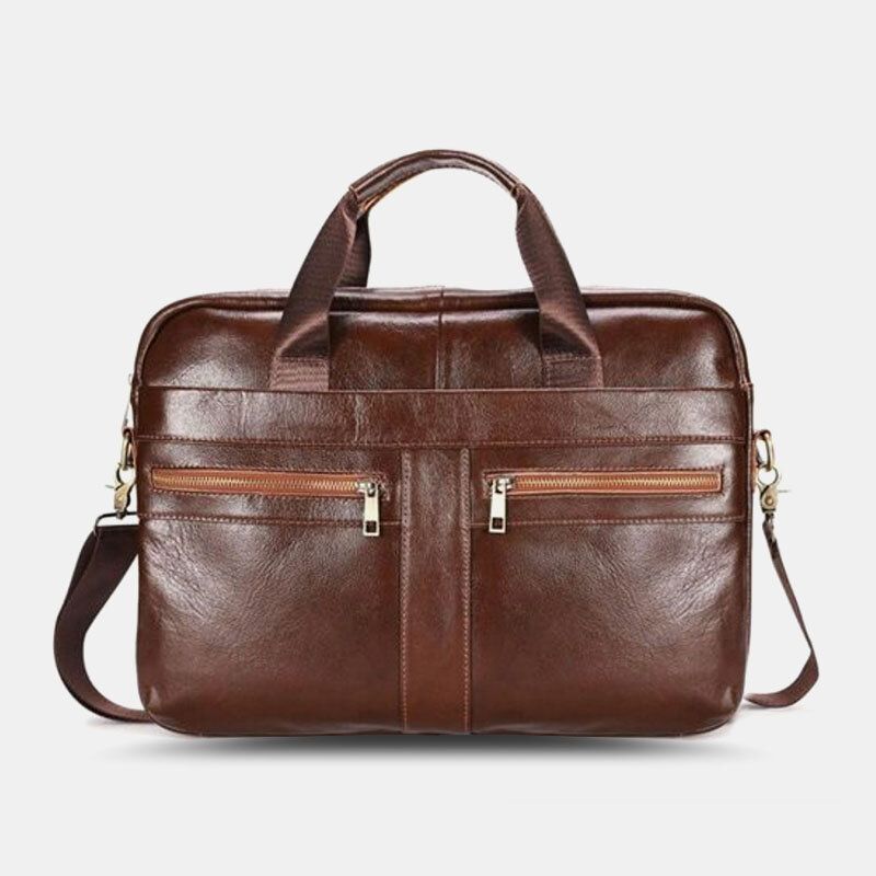 Herren Echtes Leder Multi-pocket Vintage 14 Zoll Laptoptasche Messenger Bag Umhängetasche Umhängetasche Aktentasche