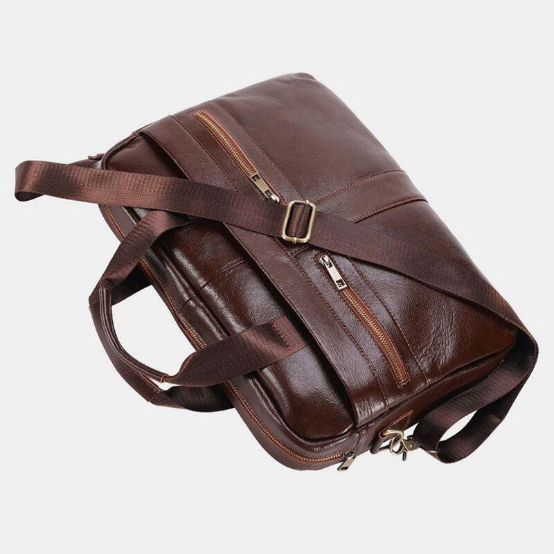 Herren Echtes Leder Multi-pocket Vintage 14 Zoll Laptoptasche Messenger Bag Umhängetasche Umhängetasche Aktentasche