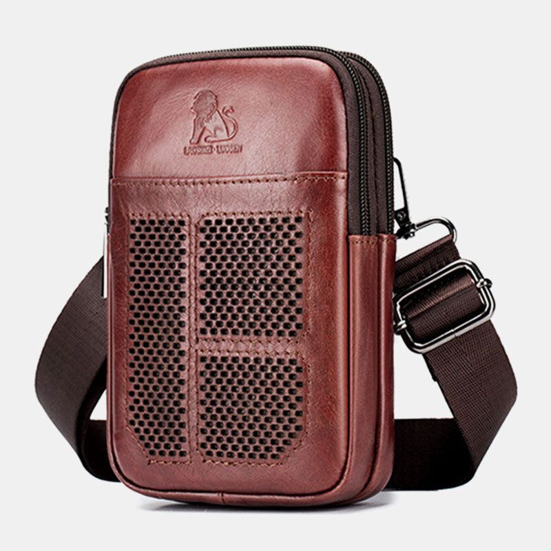 Herren Echtes Leder Retro Business Casual Volltonfarbe Leder Rindsleder Multi-carry-gürteltasche Umhängetasche