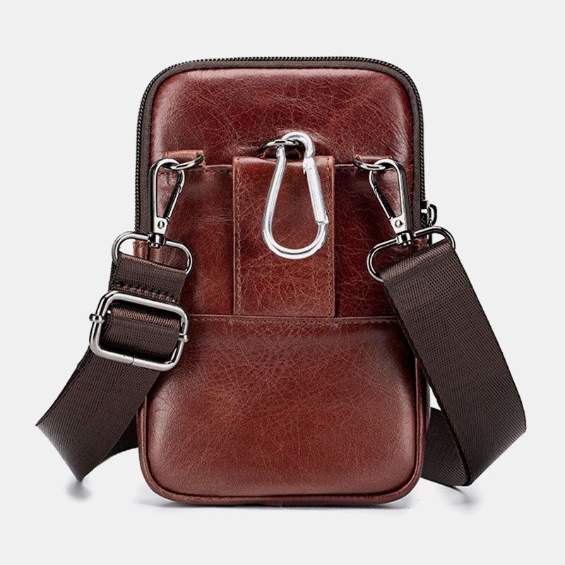 Herren Echtes Leder Retro Business Casual Volltonfarbe Leder Rindsleder Multi-carry-gürteltasche Umhängetasche