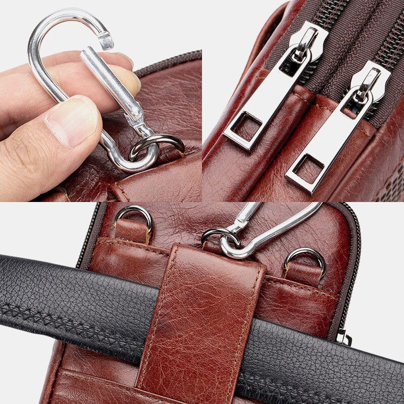 Herren Echtes Leder Retro Business Casual Volltonfarbe Leder Rindsleder Multi-carry-gürteltasche Umhängetasche