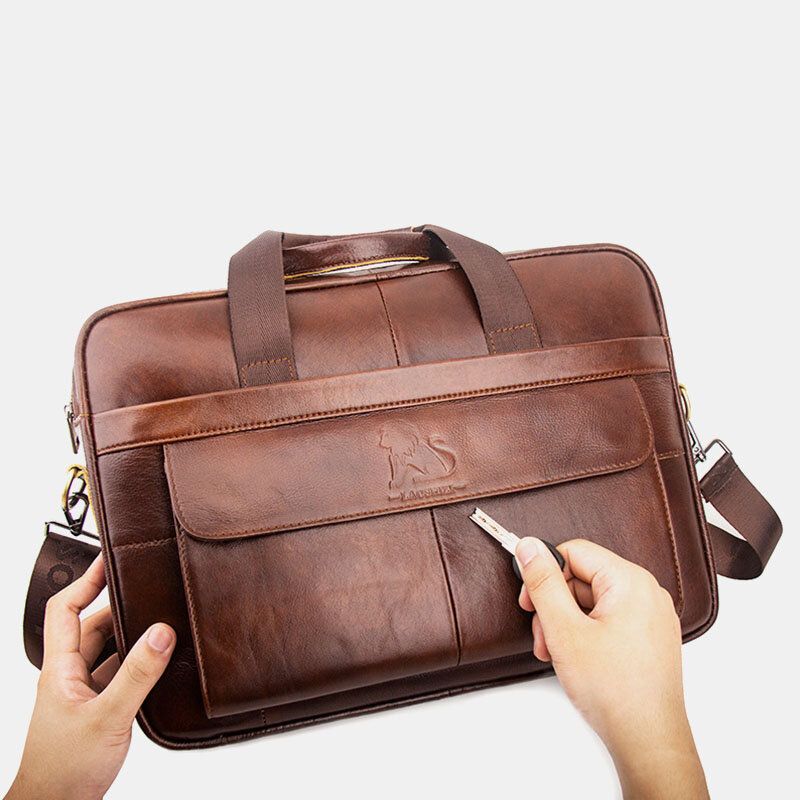 Herren Echtes Leder Retro Business Multifunktions 13 Zoll Laptoptasche Handtasche Aktentasche Umhängetasche