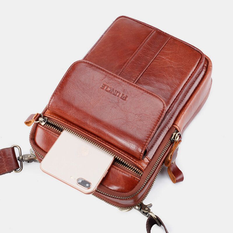 Herren Echtes Leder Retro Business Multifunktions Brusttasche Umhängetasche Umhängetasche