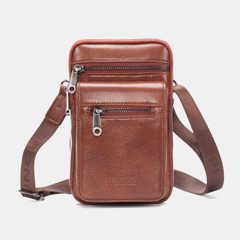 Herren Echtes Leder Rindsleder Multi-carry Retro 7.2 Zoll Telefon Umhängetasche Hängende Gürteltasche Gürteltasche