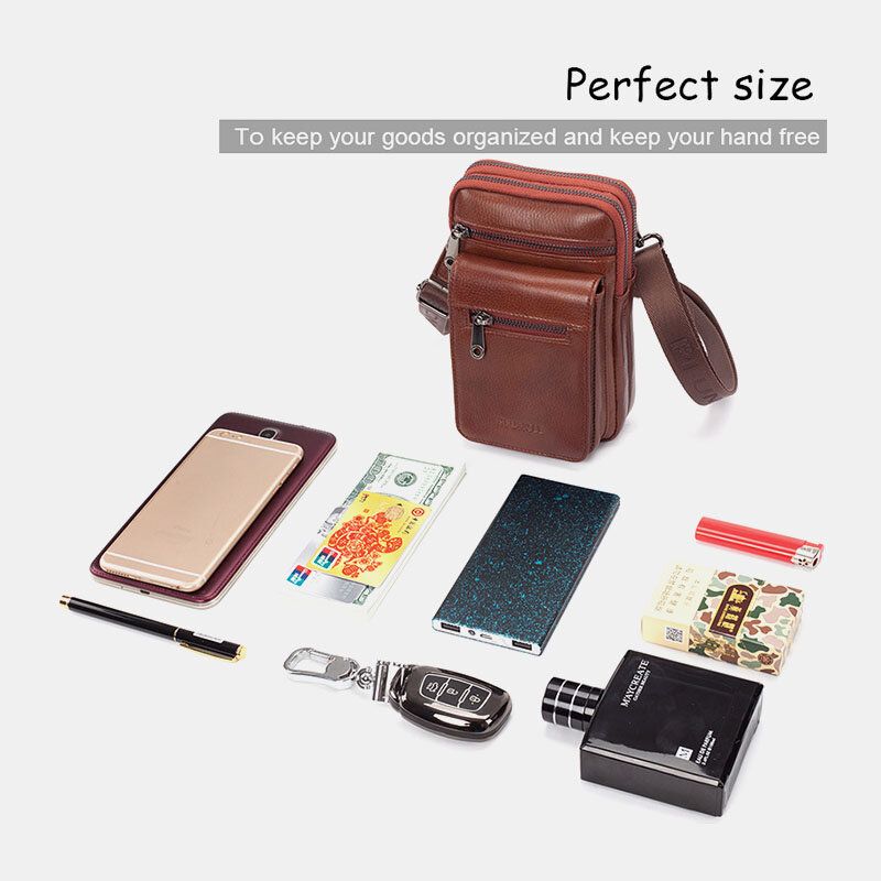 Herren Echtes Leder Rindsleder Multi-carry Retro 7.2 Zoll Telefon Umhängetasche Hängende Gürteltasche Gürteltasche